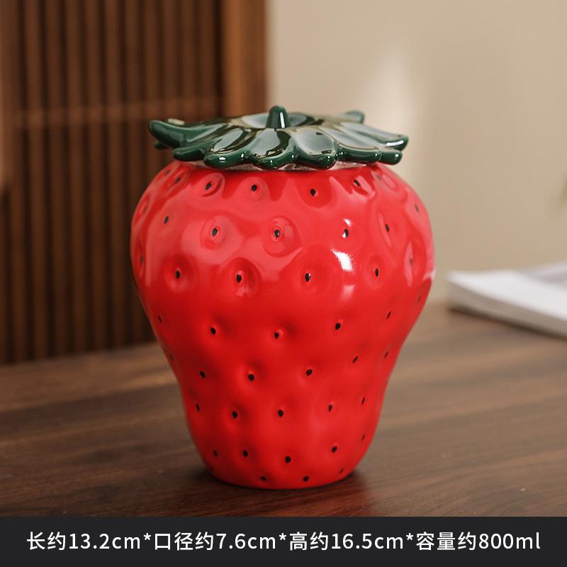 Modern Strawberry Ceramic Tea Caddy Special-shaped Abstract Decoration Jar Moisture-proof Sealed Jar Crafts Gift Home Decoration