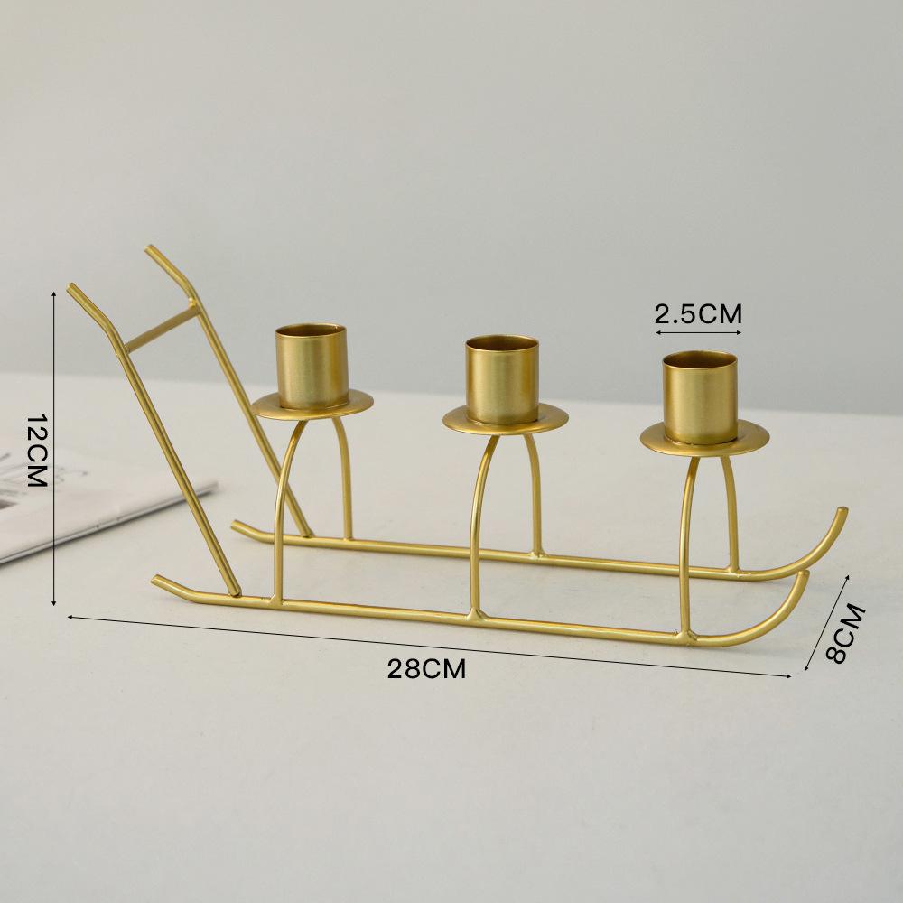 

Decorative Candlestick Sled 3-head Candle Holder Romantic Candlelight Dinner Candle Base Home Atmosphere Decoration Props золотой
