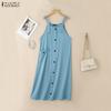 ZANZEA Women Casual Sqaure Collar Loose Sleeveless Straps Dress