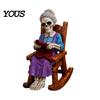 Novelty Skeleton Reading Figurine Halloween Figurine, Resin Sitting On Rocking Chair Statue, Drinking for Home Decor Coffee Crocheting Tabletop