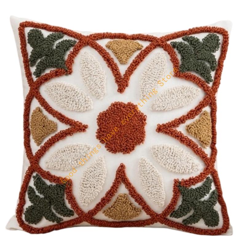 Modern Decorative Pillow Case Geometric Tufted Multicolored Cotton Linen Square Cushion Cover for Sofa Bed Indoor Use 55KF