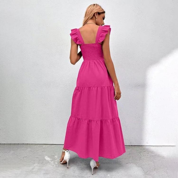 Dámské podzimní zimní ležérní bez rukávů s vysokým pasem áčkového střihu šaty jednobarevné čtvercový výstřih délka ke kotníkům