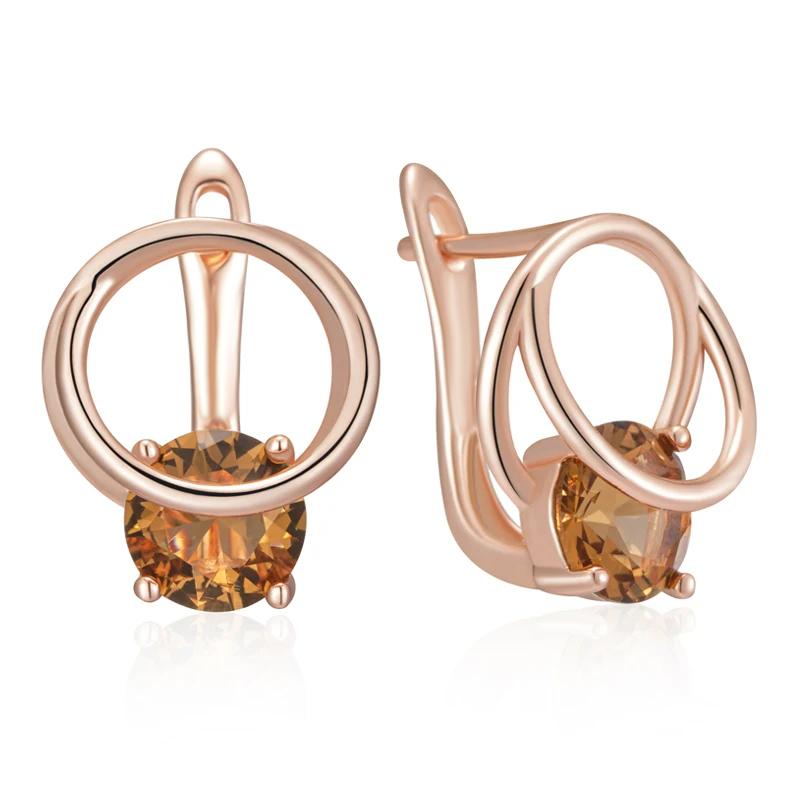 Hollow Circle Golden Earrings for Women Light Yellow Zircon Earrings Personality Fashion Costume Jewelry