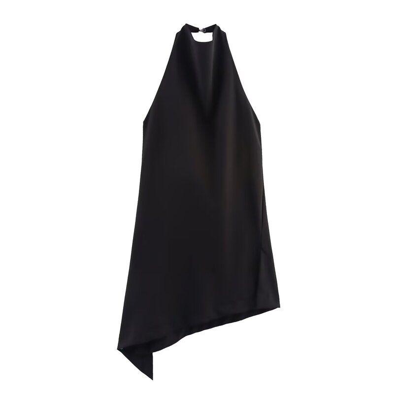 

Western Style 2023 Autumn and Winter New Women Fleece Hanging Collar Minimalism Top High Waist Trousers 8346330 706 Black Tops L