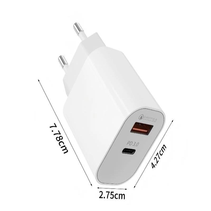 20W Fast Wall Charger Dual USB A+C Port PD QC 3.0 Fast Charging for   Home Travel Use