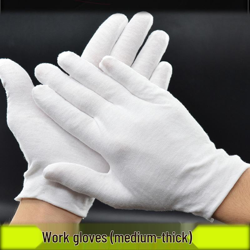 Sweat-Proof Medium-Thick White Cotton Work Gloves