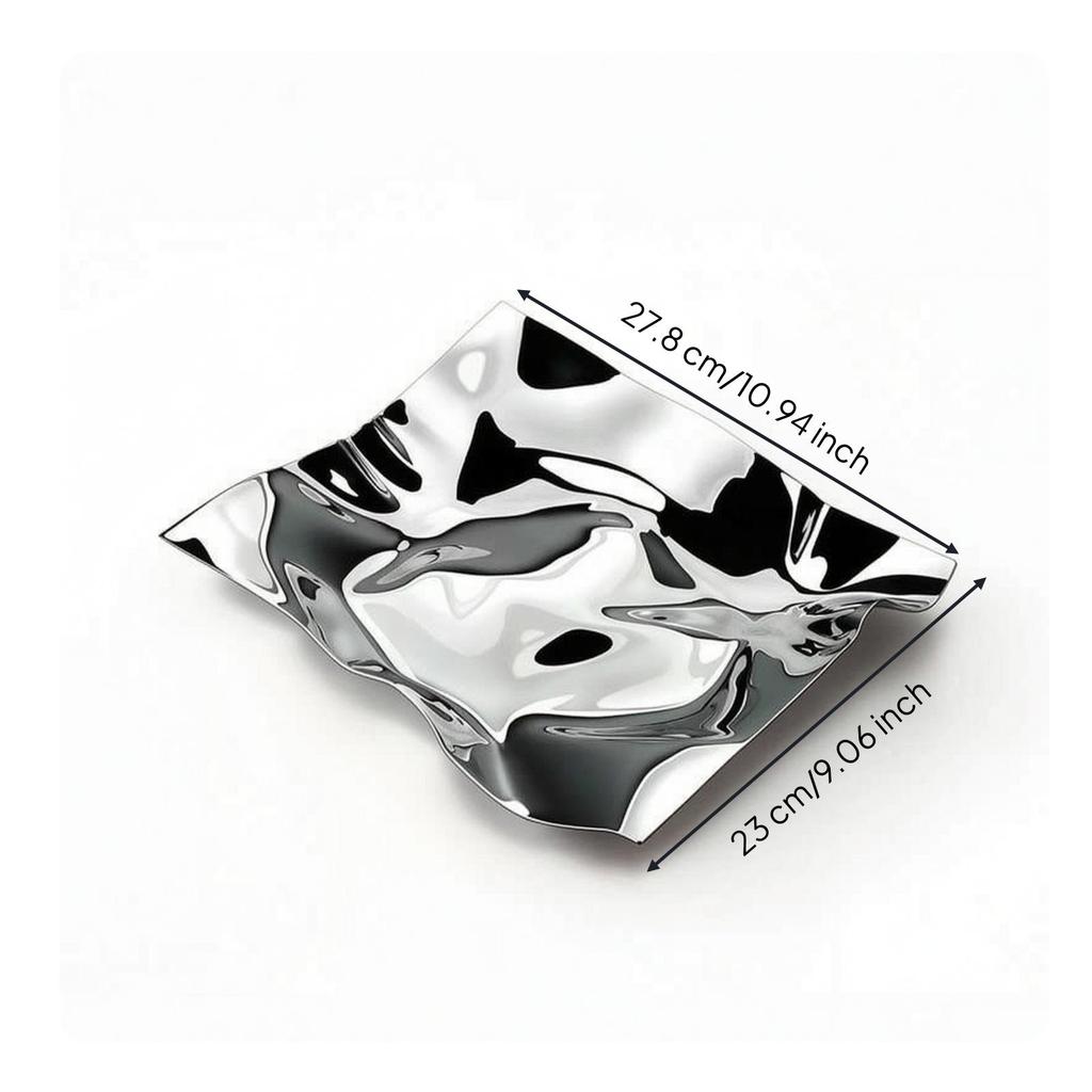 Stainless Steel Tray Mirrored with Reflective Finish Sculptural Irregular Serving Platter for