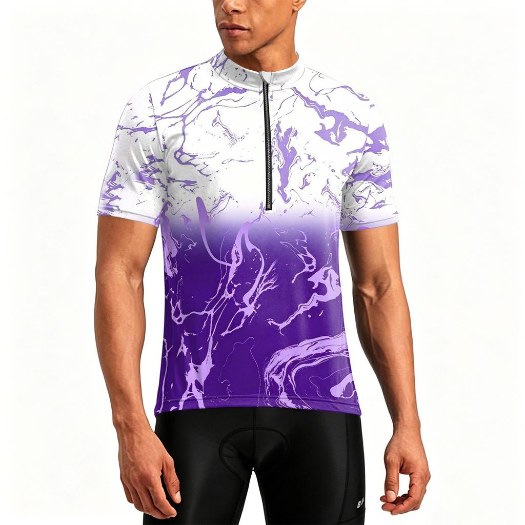 Men's Crew Neck Printed Zipper Breathable Quick Dry Short Sleeve Cycling Jersey for Outdoor Sports and Fitness Activities