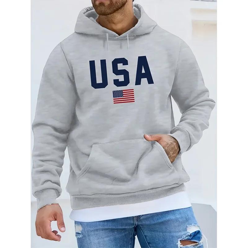 New American Flag USA Print Hoodie Men Woman Round Neck Hoodies Hooded Sweatshirts Harajuku Pullovers Tracksuit Unisex Clothing