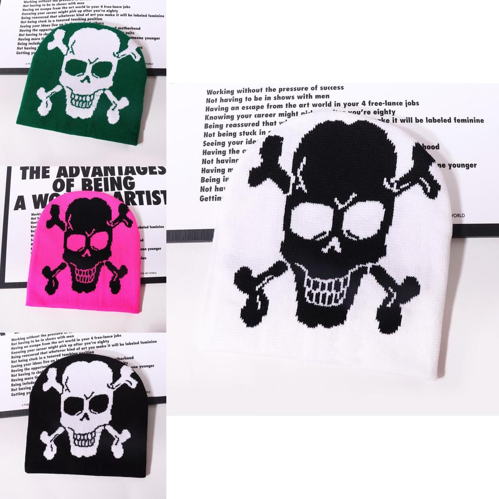 Skull Pattern Knitted Hat With Warmth For Streetwear And Halloween Winter