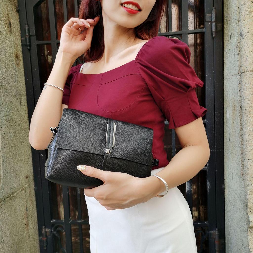 Sac à Bandoulière en Cuir Véritable Style Coréen pour Femme - Sac Décontracté en Cuir de Vache Grande Capacité