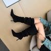 Luxury Women Boots Fashin Pointed Toe Thin High Heels Ankle Boots Autumn Pleated Cowboy Women Knee-High Boots Woman Western Shoe