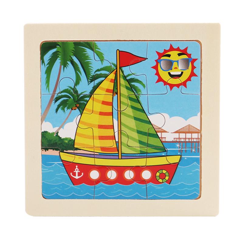 9-Piece Wooden Cartoon Animal Transport Jigsaw Toy for Early Education