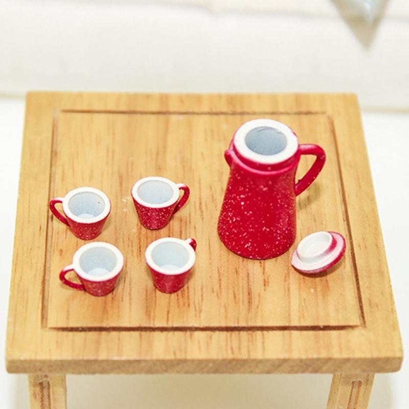 5Pcs Miniature Kettle And Cup Set For 1/12 Dollhouses Accessories And Creative Dollhouses Landsacping Decoration