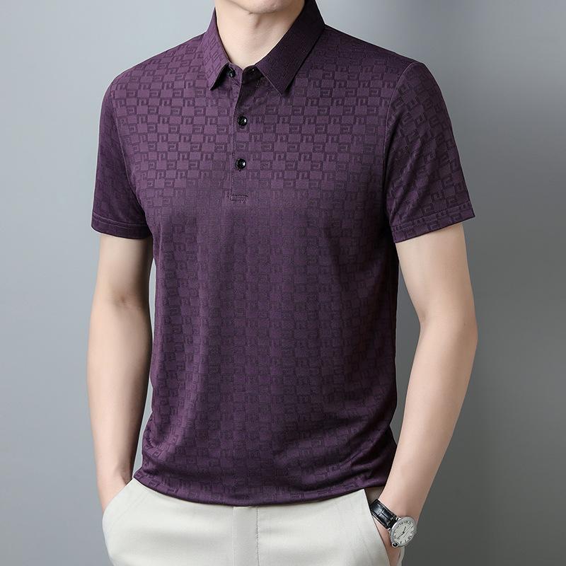 

Ice Silk Hidden Plaid Polo Shirt Men S Short-Sleeved T-Shirt Half-Sleeved Summer Lapel Breathable Medium Green 4XL