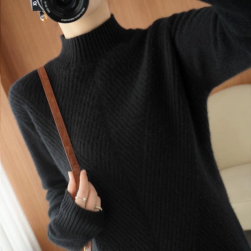 2024 Autumn/Winter Women's Thick Warm Half Turtleneck Knitted Sweater