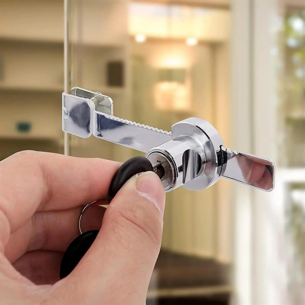 4Pcs Sliding Glass Door Lock Display Case Lock Ratchet Lock with Chrome Finish, Security, Keyed Alike Showcase Display(Universal Key)