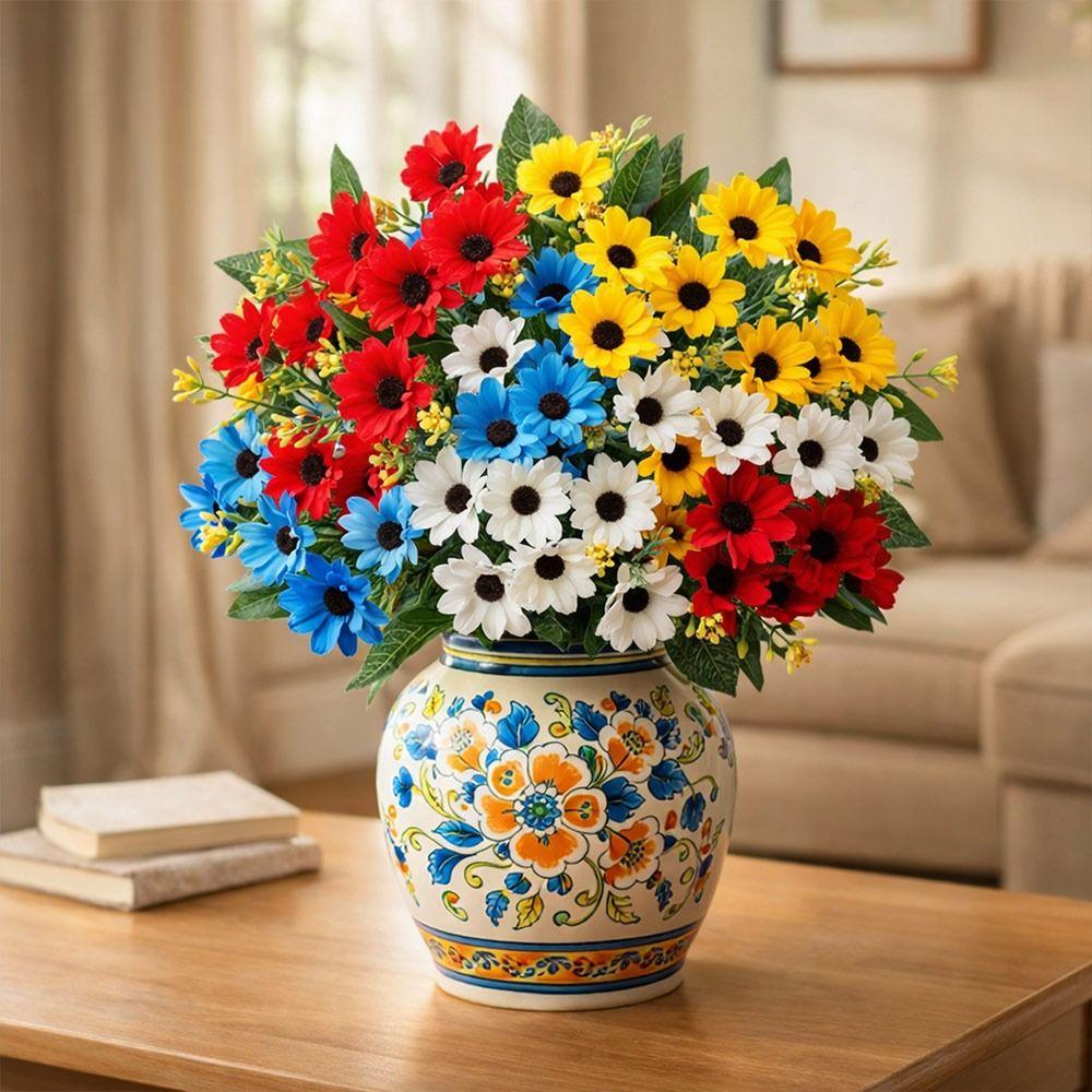 20 Heads Artificial Flowers DIY Flower Floral Arrangement Daisies Bouquets Multicolor Realistic Fake Flowers Home Decoration