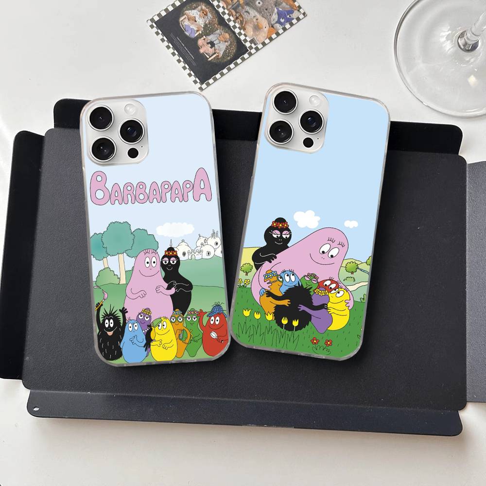 Cute Cartoon Barbapapa Silver Gradient Pleated Water Ripple Phone Case for IPhone 17 16 15 14 13 12 11 Pro Max