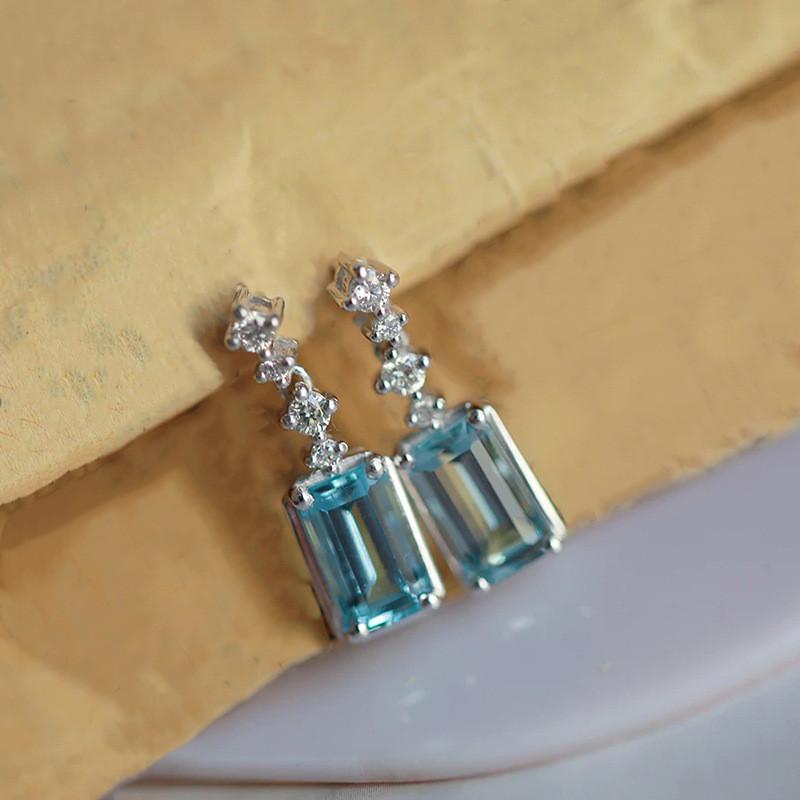 925 Sterling Silver Blue Cubic Zirconia Hanging Earrings Women for Wedding Party Aesthetic Female Ear Accessories New Jewelry
