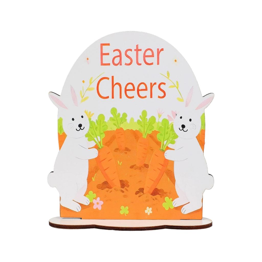 Easter Wooden Table Sign - Cute Bunny Pattern Decorative Plaque, Spring Centerpiece & Shelf Decor For Home, Gift
