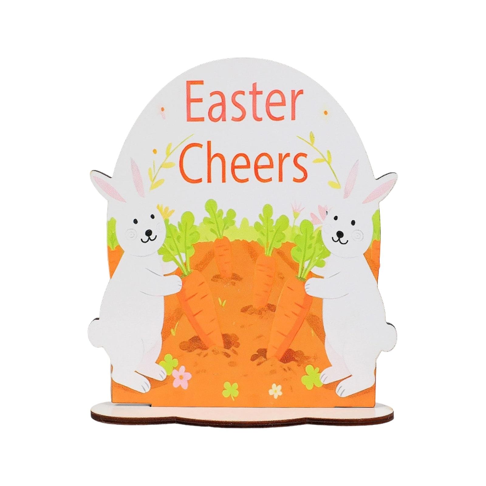 

Easter Wooden Table Sign - Cute Bunny Pattern Decorative Plaque, Spring Centerpiece & Shelf Decor For Home, Gift One Size