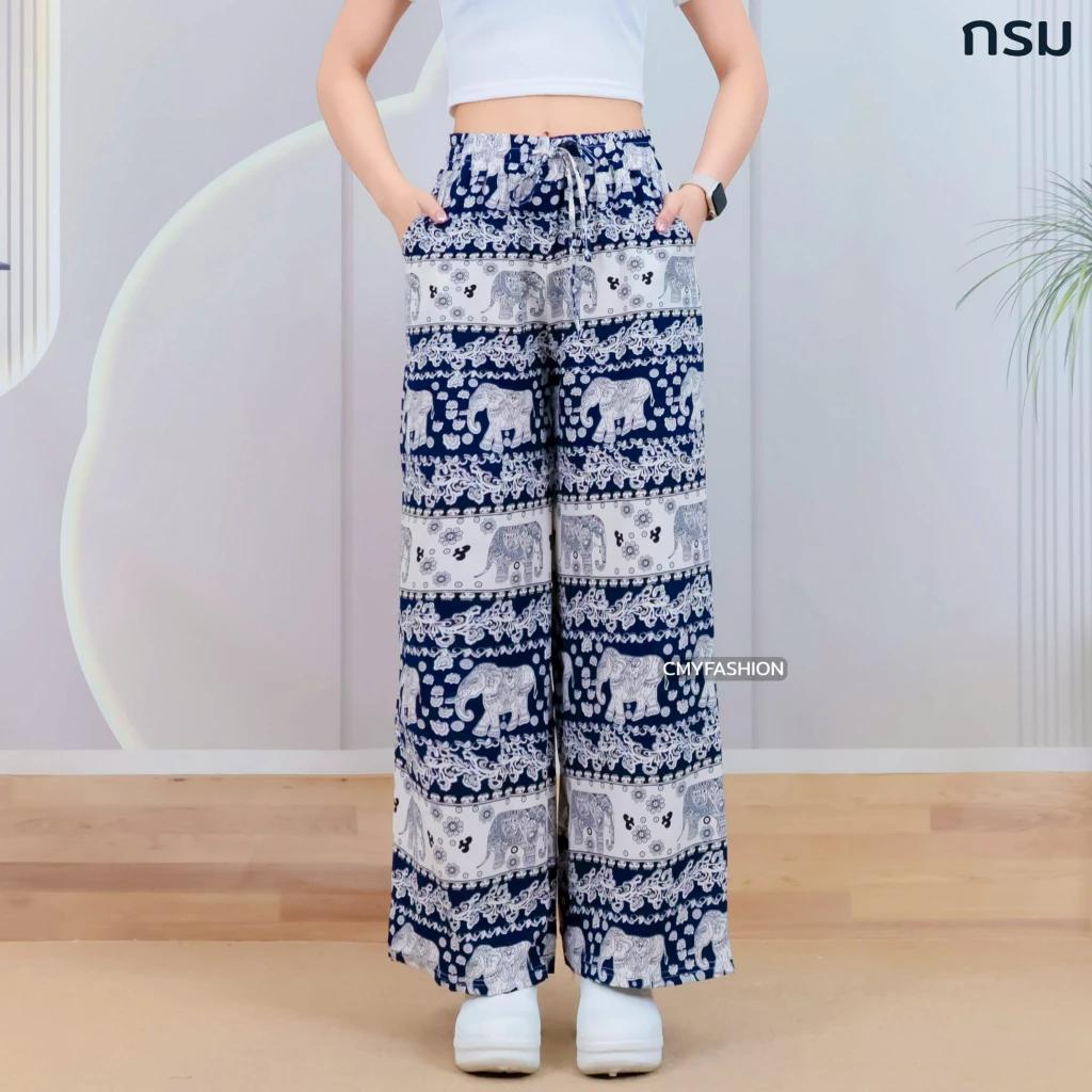 Long Elephant Pants Adjustable Elastic High Waistband Rope Women Men Unisex Print Thailand Casual Streetwear Beach Bohemian Retro Vintage
