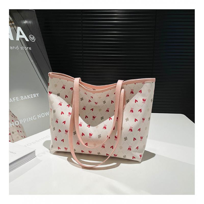 Large Capacity Pu Bag For Women With Bow Cherry Print Design