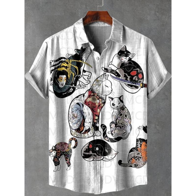 Deep Sea Octopus Art Print Lapel Casual Hawaiian Shirt Printed Style Short Sleeve Casual Shirt Men's
