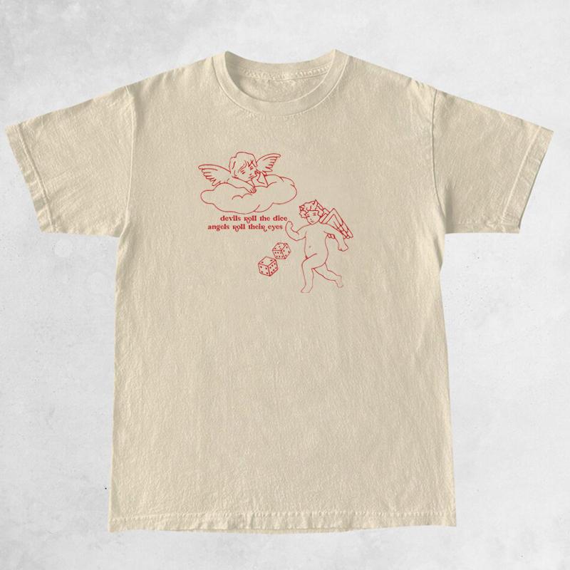 6063 Devils Roll The Dice Women Cute Aesthetic Tshirt Summer Tumblr Fashion Music T Shirt Cartoon Angel Tee Shirt Vintage Tops