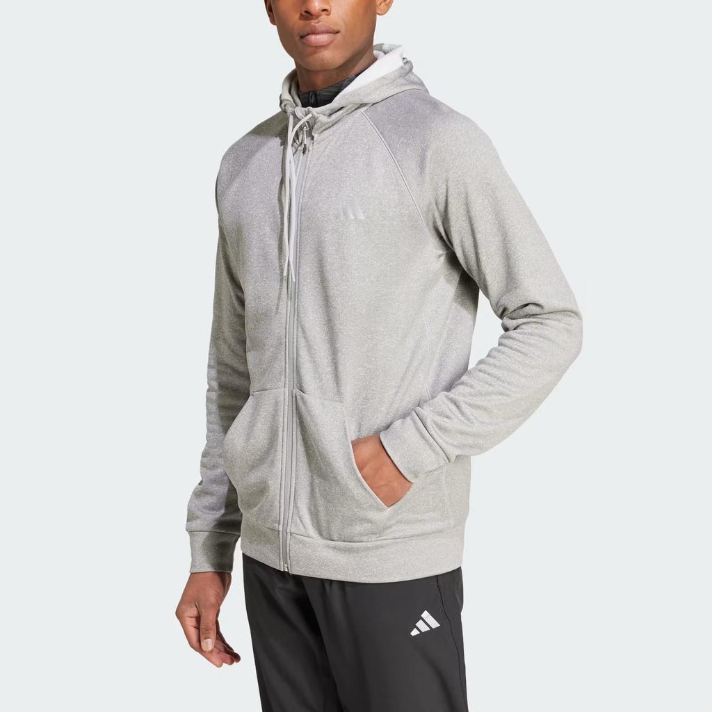 adidas Game And Go Big Logo 3-Stripes Full-Zip Hoodie Medium Grey Heather Men Streetwear IW8394