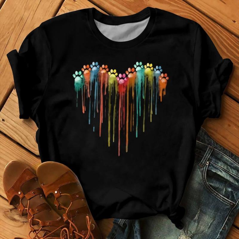 

Милая маленькая черная кошечка с изображением 3D цифровой печати, свободная женская летняя футболка с короткими рукавами и круглым вырезом 5XL