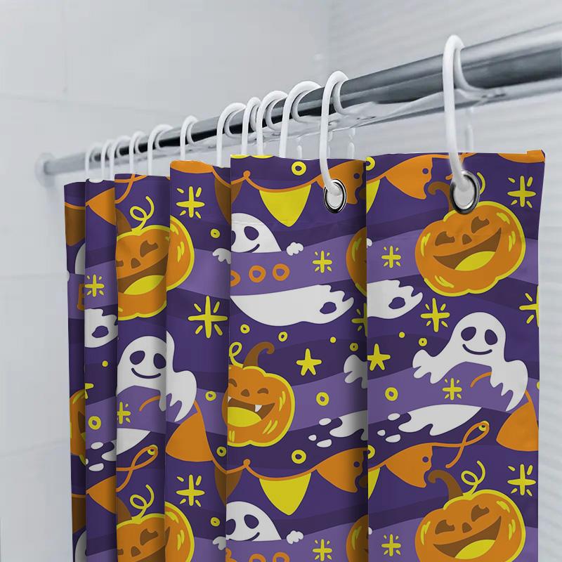 Halloween Printed Shower Curtain Waterproof Bathroom Decorative Waterproof Fabric Bathing Room Rug Decoration Purple