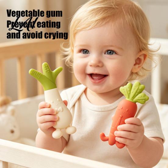 Baby Gum Massage Tool Silicone Carrot Teether Food-Grade BPA-Free Chew Toy for 3-6 Soft Elastic Teething Relief Months Soothing Massager Boil-Safe