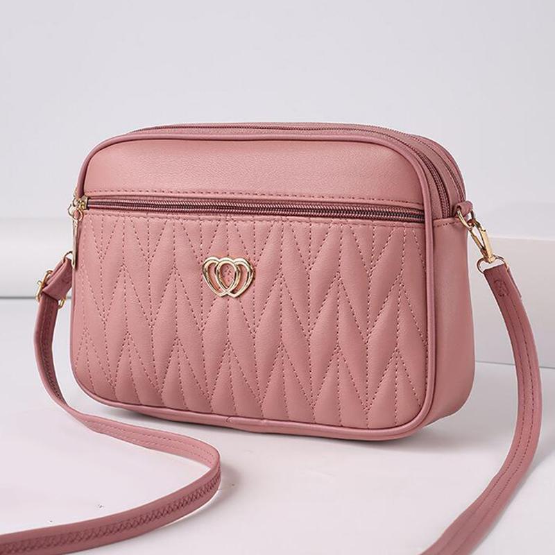 Large Capacity Three Zipper Crossbody Bag New Fashionable and Simple Diamond Shaped Wave Embroidered Monochrome Camera Bag