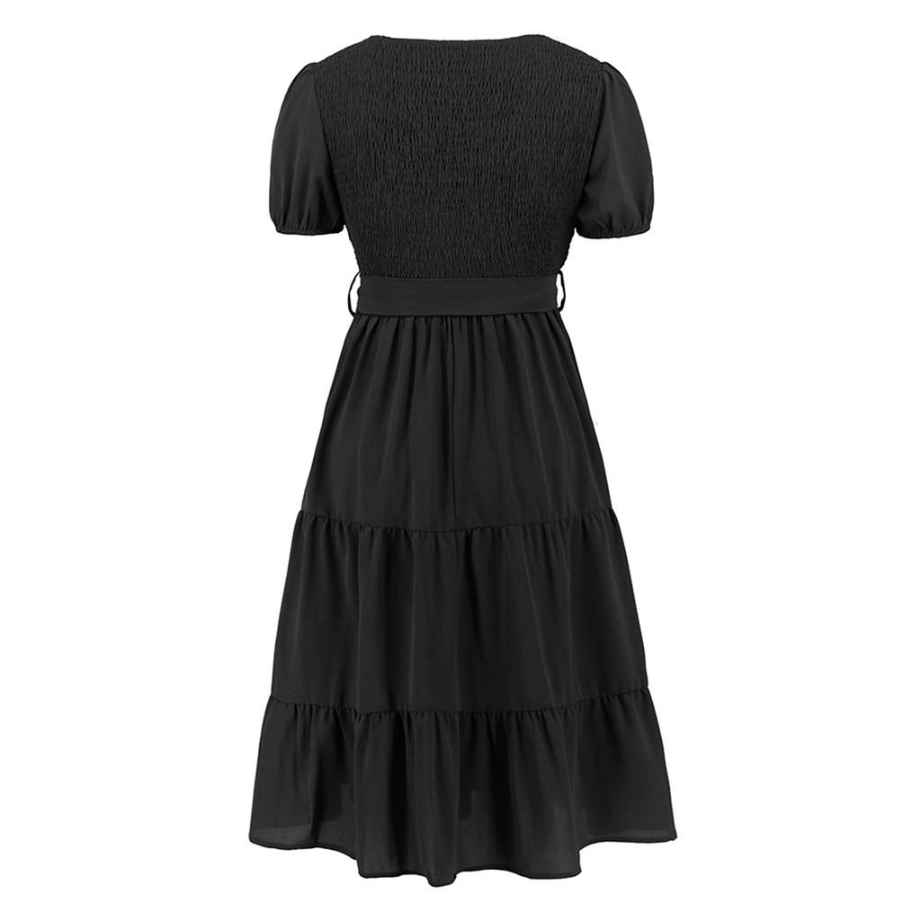 Women's Round Neck Short Sleeve Patchwork Cake Dress Casual Dress Commuting Dress