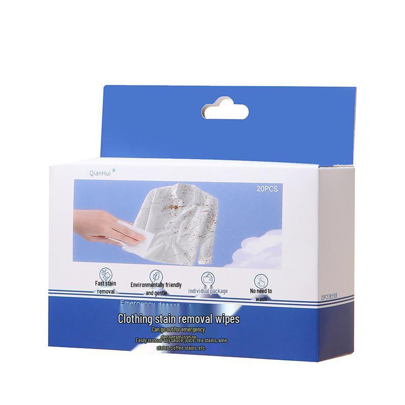 Clothing Stain Remover Wipes: Hand-Free, Emergency Stain Removal, 20 Individually Wrapped Pieces for On-the-Go Use.