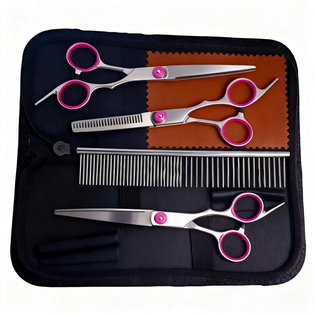 Portable Pet Grooming Scissor Set: Flat & Curved Hairdressing Tools