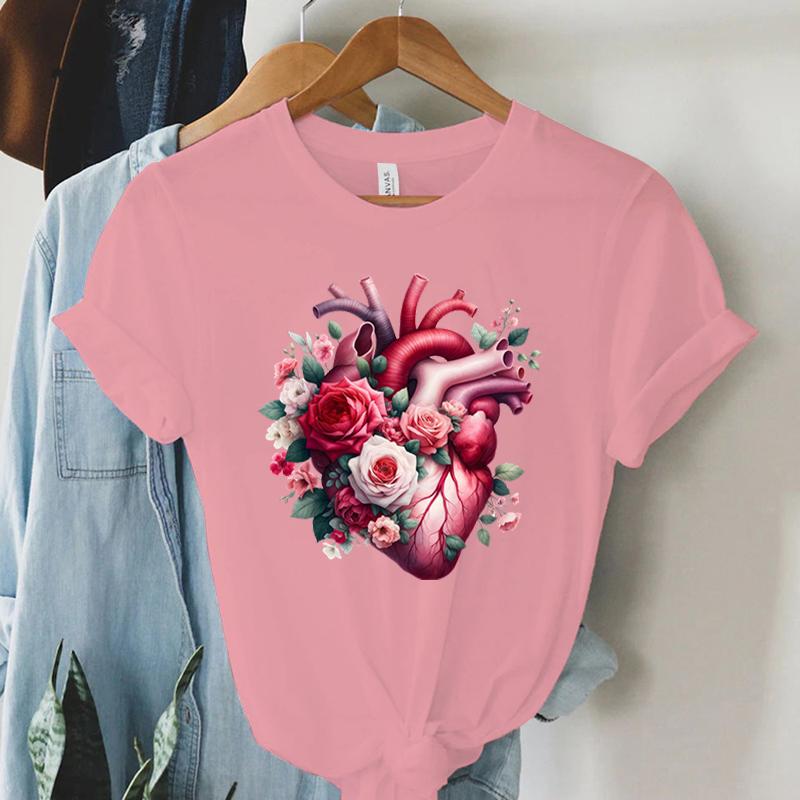 Watercolor Heart Floral Tshirt Women Funny Anatomical Graphic Tee Shirt Top Aesthetic Vintage Women Cardiology Nursing Tshirts