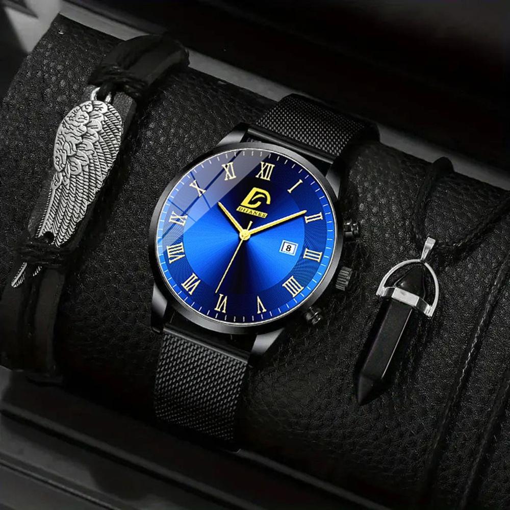 

DIJANES Новая Мода Мужские Сетчатые Часы-Календарь Кварцевые Мужские Деловые Кожаные Наручные Часы Мужской Подарочный Набор