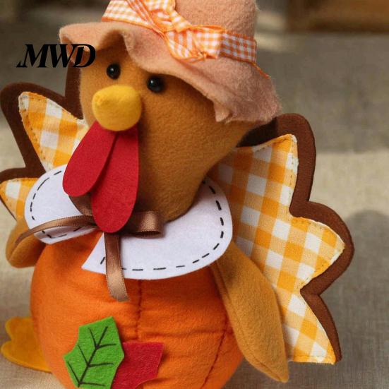 Seasonal Indoor Ornament Thanksgiving Plush Turkey Doll, Stuffed Animal Figurine, Autumn Holiday Tiered Tray Decor Harvest Tabletop Decoration