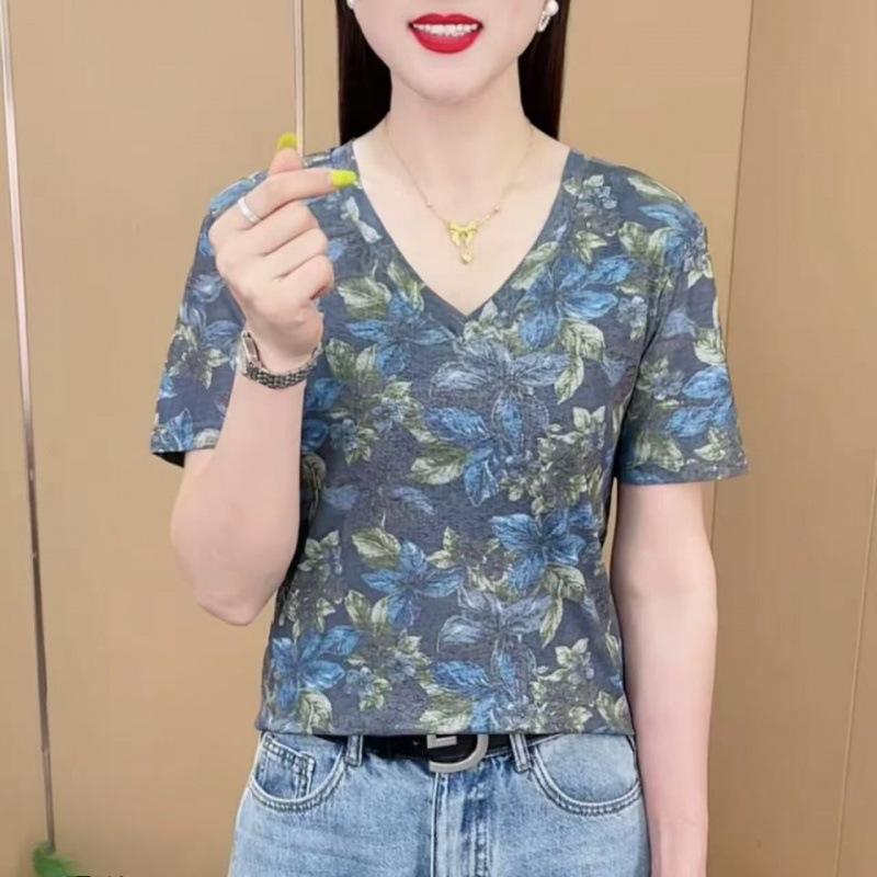 

YYFS женские модные повседневные летние весенние блузки и рубашки с цветочным узором и коротким рукавом с v-образным вырезом XXXL