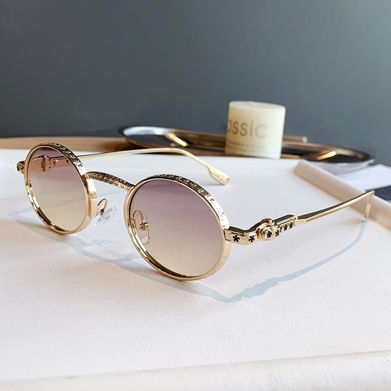 Retro Small Frame Punk Hip Hop Round Sunglasses - European & American Street Style for Women