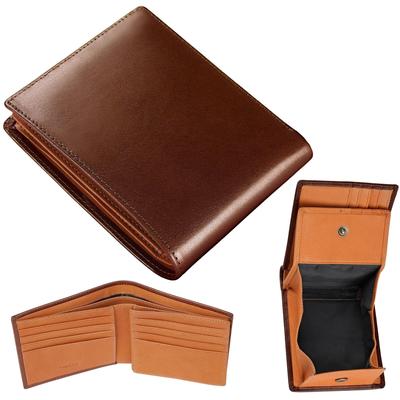 Porte-monnaie à deux volets, fin, souple, facile à utiliser, en cuir italien, fabriqué par les meilleurs artisans du cuir, grande capacité, en cuir véritable foncé [Fabrizio] pour homme