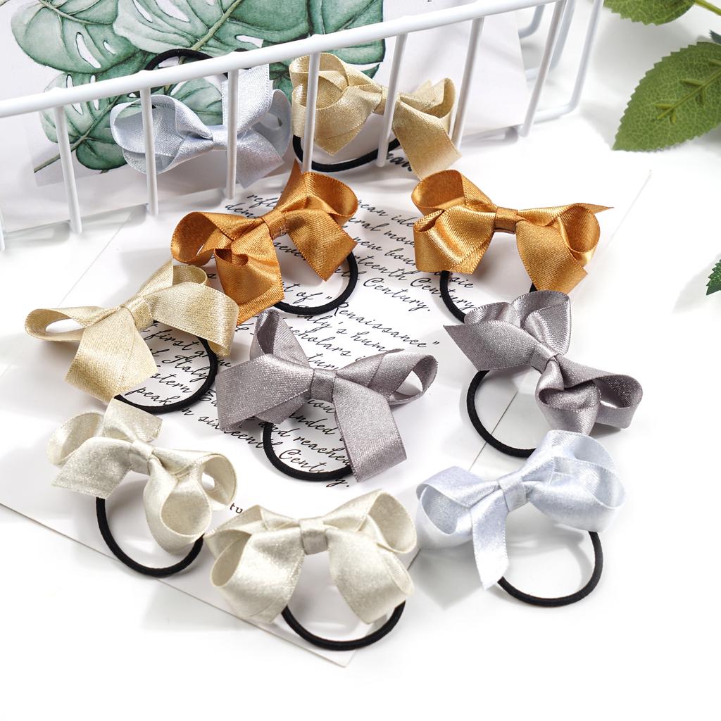 40Pcs Glitter Silky Ribbon 2.5" Hair Bows Pigtail Holders Elastic Ties Hair Bands For Baby Girls Toddlers Gifts In Pairs