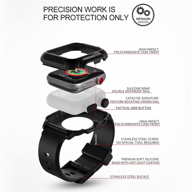 Waterproof Shell For Apple Watch Case 45mm 44mm 41mm 40mm 42mm Outdoor Sports Silicone Bracelet Wristband iWatch 9 8 7 6 5 4 SE