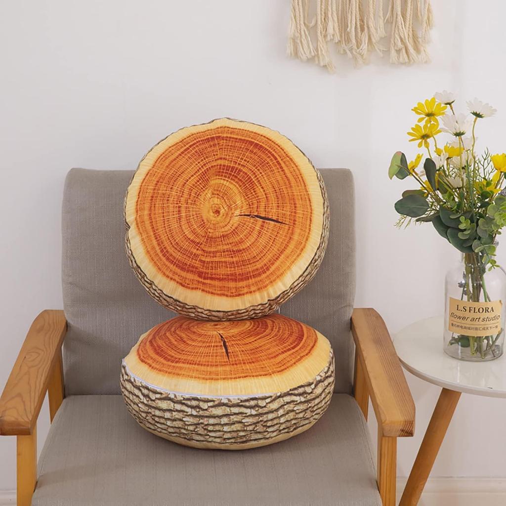 Natural Round Stump Throw Pillow, 3D Digital Print Comfortable Wood Log Pillow, Funny Cute Wood Trunk Pillows Stump Cylinder Floor Cushion for Home