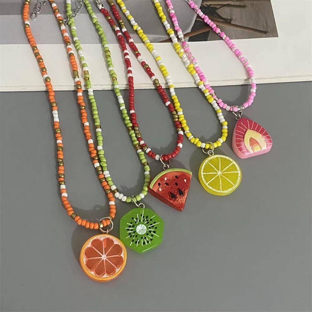 Handmade Fruit Pendant Necklace Bohemian Summer Necklace Cute Handmade Fruit Jewelry  Summer Wear