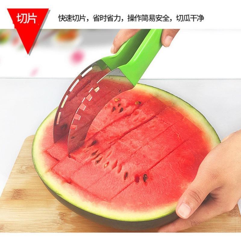 Stainless Steel Watermelon Slicer Plastic Wrap Handle Non-slip Melon Cutter Cutter Kitchen Gadget Fruit Cutting Tool Summer