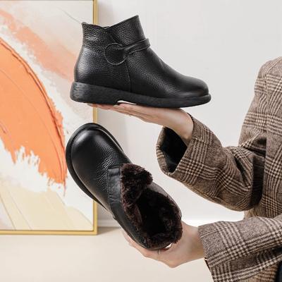 Echtes Leder Winterschuhe Damen Schneestiefel Warmes Plüsch Kalt Winter Weich Damen Stiefeletten Große Größe 41 Beige Schwarz DX647